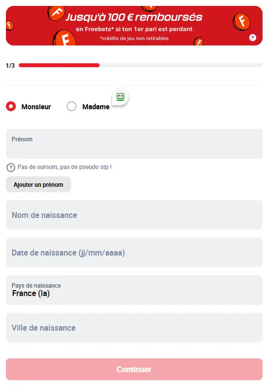 Étapes d'inscription BETCLIC CODE PROMO